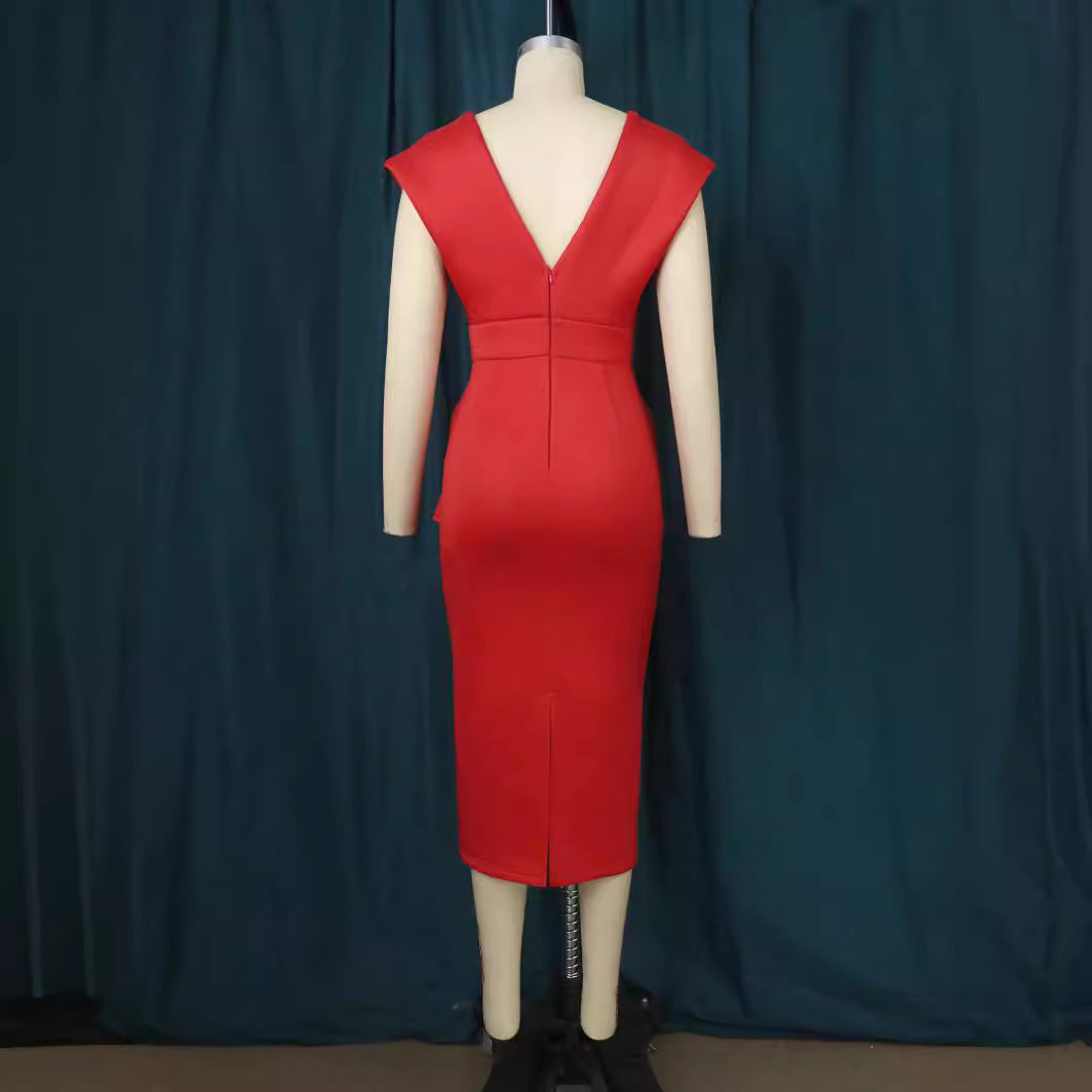 Damen Figurbetontes Wickelkleid mit tiefem V-Ausschnitt und organischem Schnitt R&B
