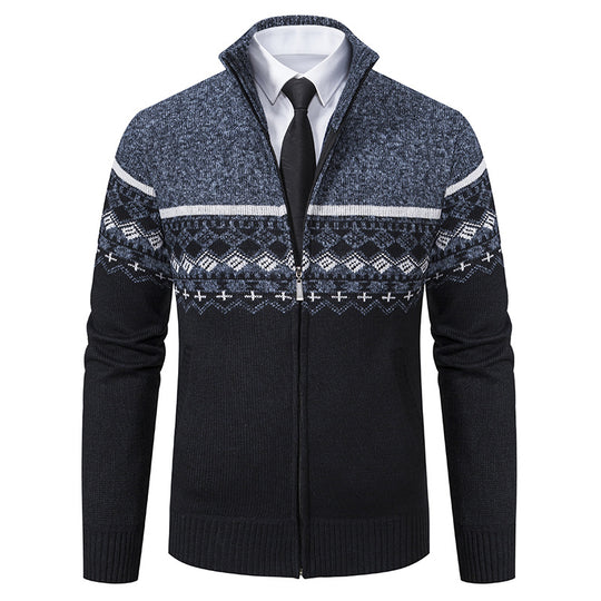Herren Strickjacke mit Stehkragen und Norweger-Muster R&B