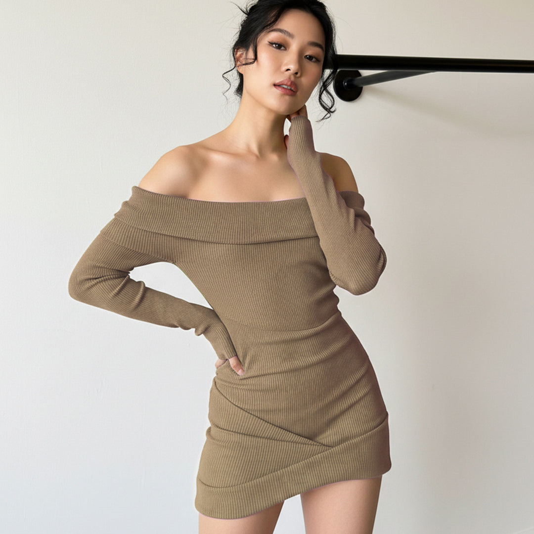 Damen Wickelkleid mit schulterfreiem Design und engem Schnitt R&B