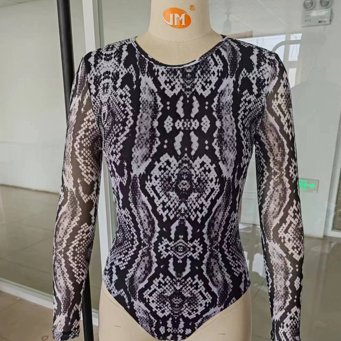Damen Langarm Körperbadeanzug mit Schlangenprint R&B