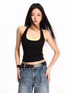 Damen nan doppellagiges formgR&Bendes Neckholder-Oberteil mit integriertem Unterbustier und feiner Rippstruktur R&B