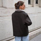 Damen lässige Übergangsjacke mit Kunstfellkragen und praktischen Taschen R&B