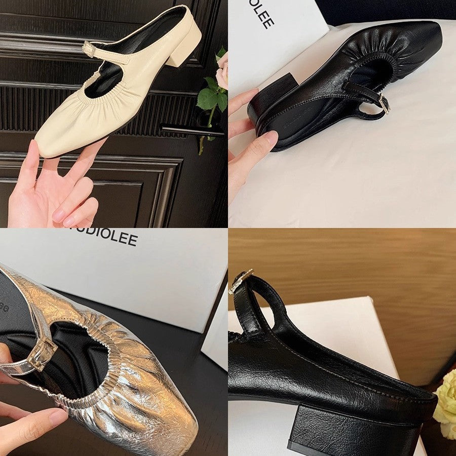 Damen elegante Slingback-Ballerinas mit modischem Rüschendesign R&B