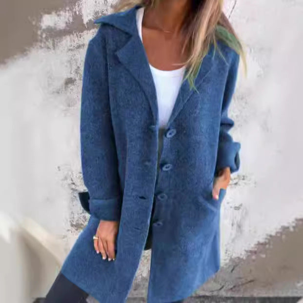 Damen Eleganter Oversize-Wollmantel mit Durchgehender Knopfleiste und Praktischen Taschen R&B