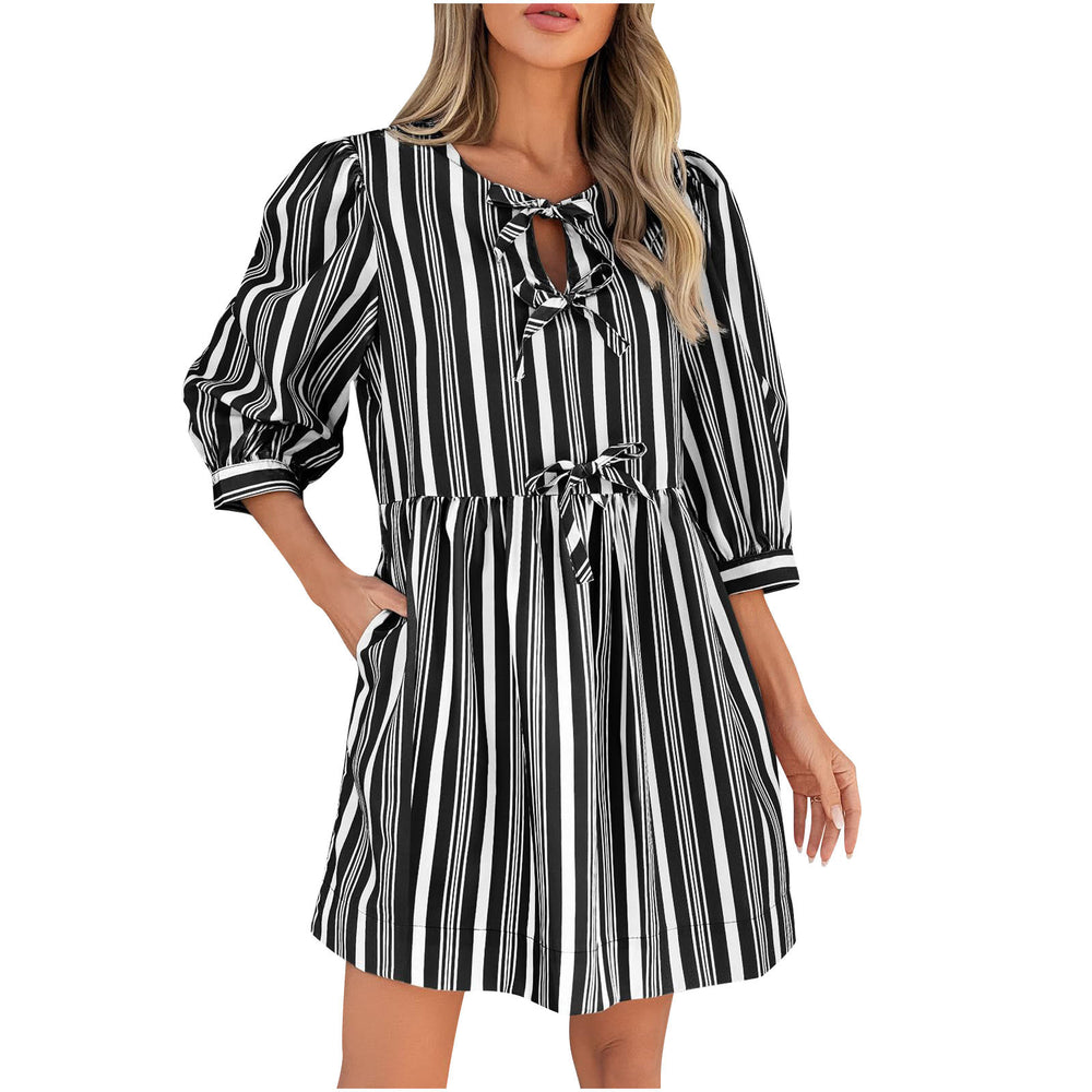 Damen lässiges gestreiftes Sommerkleid mit taillierter Silhouette R&B