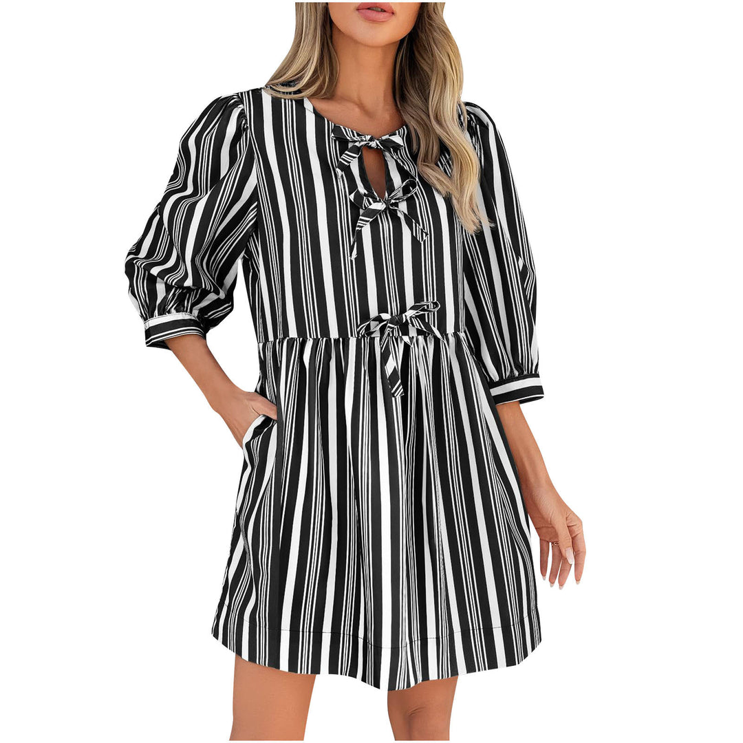 Damen lässiges gestreiftes Sommerkleid mit taillierter Silhouette R&B