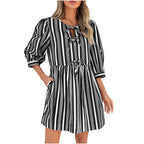 Damen lässiges gestreiftes Sommerkleid mit taillierter Silhouette R&B