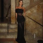 Damen Off-Shoulder Maxikleid mit transparenten Elemente und Raffung R&B