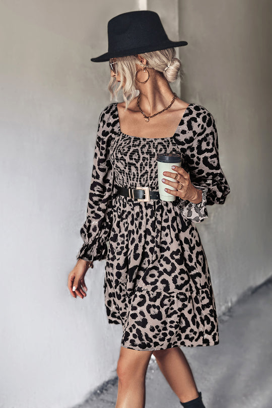 Damen Wickelkleid mit modernem Leopardenmuster und elastischem Taillenband R&B
