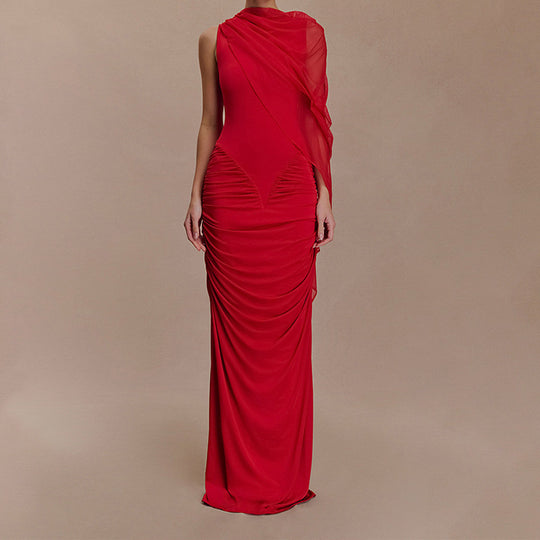 Damen Glamouröses Abendkleid mit asymmetrischem Dekolleté und elegantem Drapierungsdesign R&B