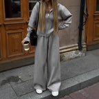 Damen nan gestricktes Loungewear-Zweiteiler mit kurzem Reißverschluss-Cardigan und weitem Highwaist-Hosenbein R&B