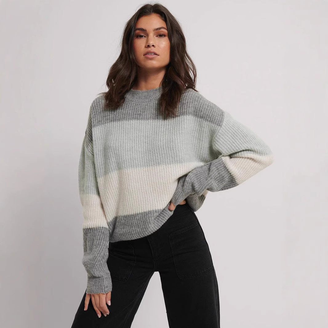 Damen gemütlicher Strickpullover mit modernem Muster und lässigem Schnitt R&B