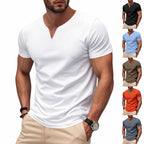 Herren nan schlank geschnittenes Kurzarmshirt mit eingelassener V-Einkerbung und dekorativer Ziernaht R&B