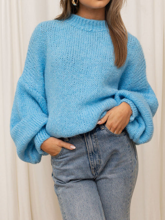 Damen gemütlicher Oversize-Pullover mit voluminösen Ärmeln und weichtexturiertem Strick R&B