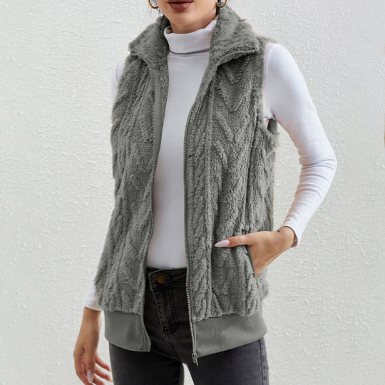 Damen kuschelige Fleecejacke mit Stehkragen und praktischen Taschen R&B