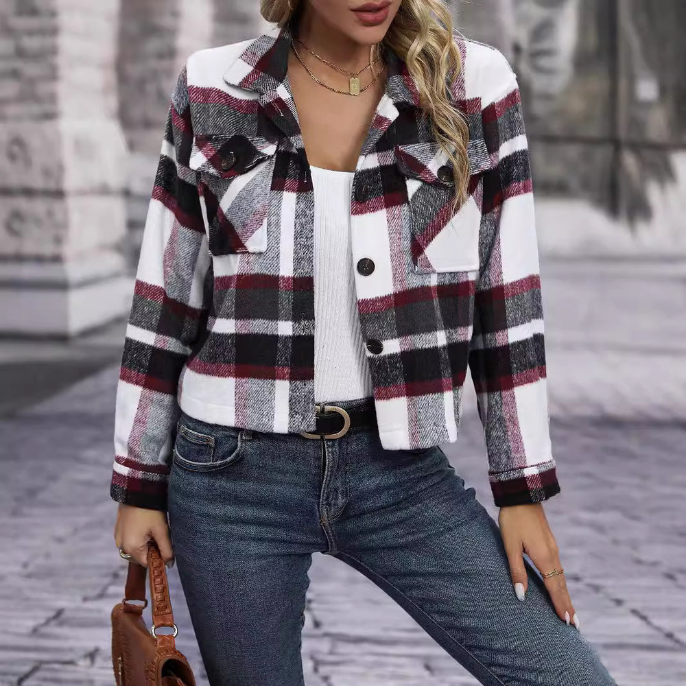 Damen Karierte Flanelljacke mit Taschen R&B