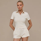 Damen gestreiftes Schlafset mit Poloshirt und Shorts R&B