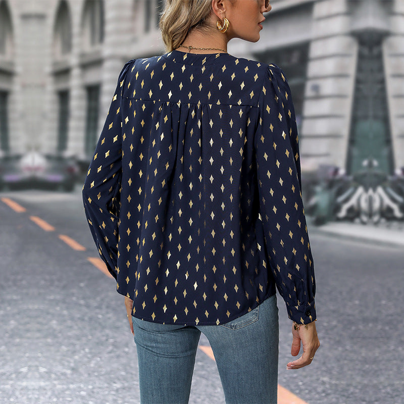 Damen Bluse mit auffälligem Diamantmuster R&B