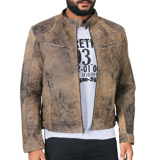 Herren Lederjacke mit Stehkragen