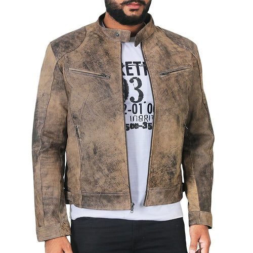 Herren Lederjacke mit Stehkragen