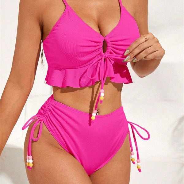 Damen Badeanzug mit Rüschendetails und verstellbaren Trägern R&B