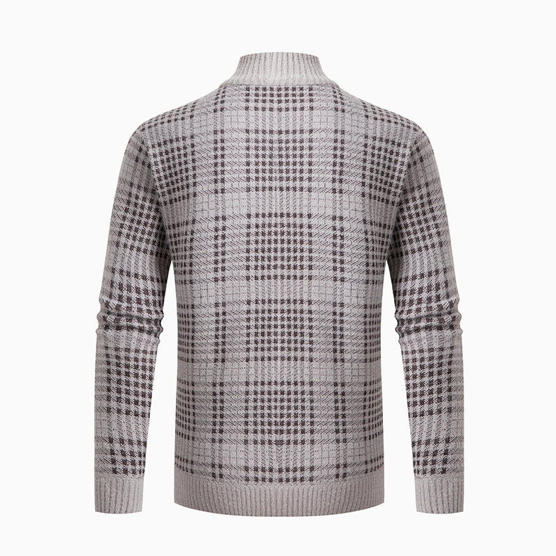 Herren modische Strickjacke mit modernem Karomuster und hohem Kragen R&B