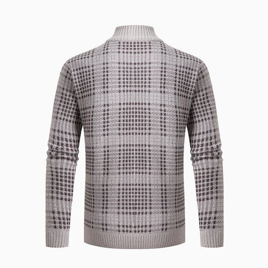 Herren modische Strickjacke mit modernem Karomuster und hohem Kragen R&B