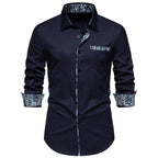 Herren Langarmhemd mit modischem Paisley-Muster an Kragen und Manschetten R&B