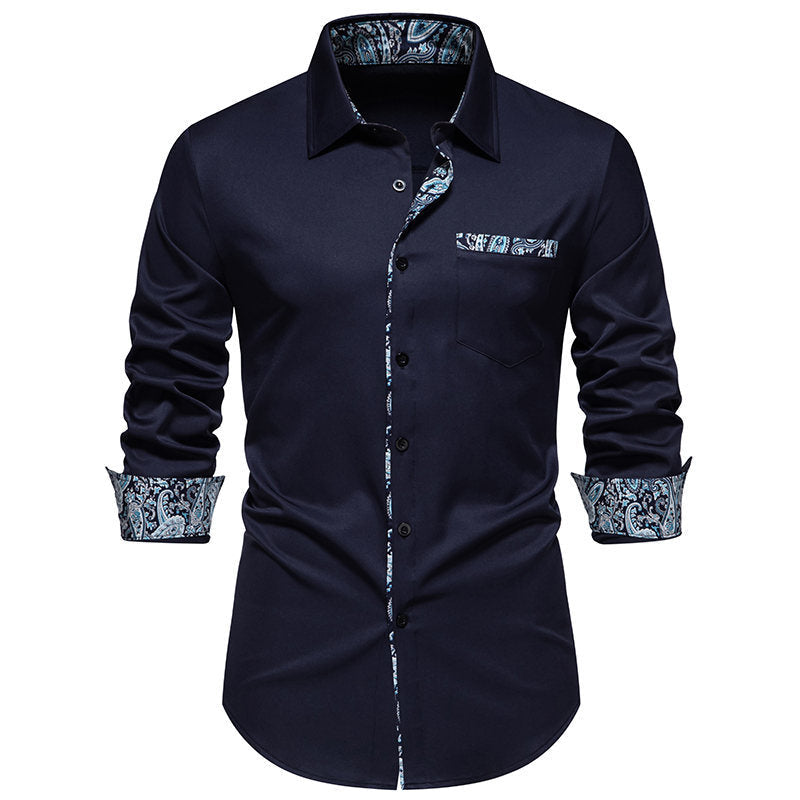 Herren Langarmhemd mit modischem Paisley-Muster an Kragen und Manschetten R&B
