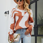 Damen kuscheliger Oversized Pullover mit Knopfdetails und kreativem Muster