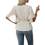 Damen Bluse mit fließenden Ärmeln und V-Ausschnitt R&B