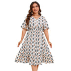 Damen Midi-Kleid mit elegantem V-Ausschnitt und floralem Design R&B