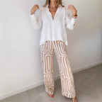 Damenweite Schlaghose mit gemustertem Design und hohem Bund R&B