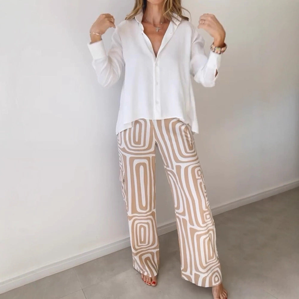 Damenweite Schlaghose mit gemustertem Design und hohem Bund R&B