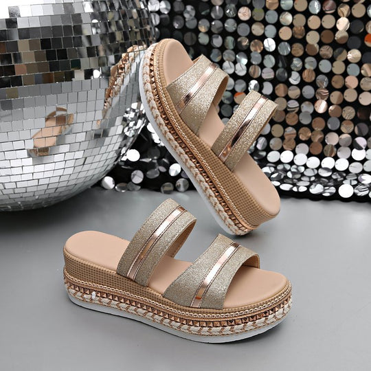 Damen Riemensandalen mit modischer Schmuckverzierung und Plateau-Rand R&B