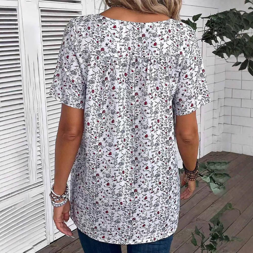 Damen Blusenshirt mit floralem Print und dekorativen Druckdetails Heidi-Mode