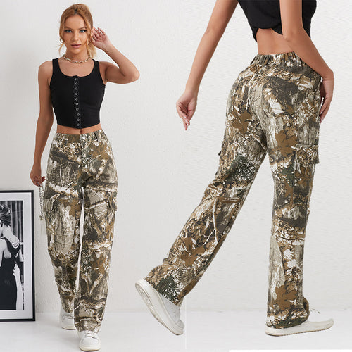 Damen Cargohose im modischen Camouflage-Design mit seitlichen Taschen und elastischem Bund R&B