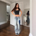 Damen Weit geschnittene Jeans mit modischen Ellbogen-Patch-Details R&B