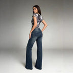 Damen Flared Jeans mit fransigem Saum und hohem Bund