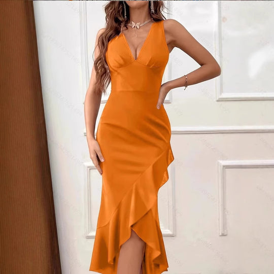 Damen Wickelkleid mit V-Ausschnitt und asymmetrischem Saum R&B