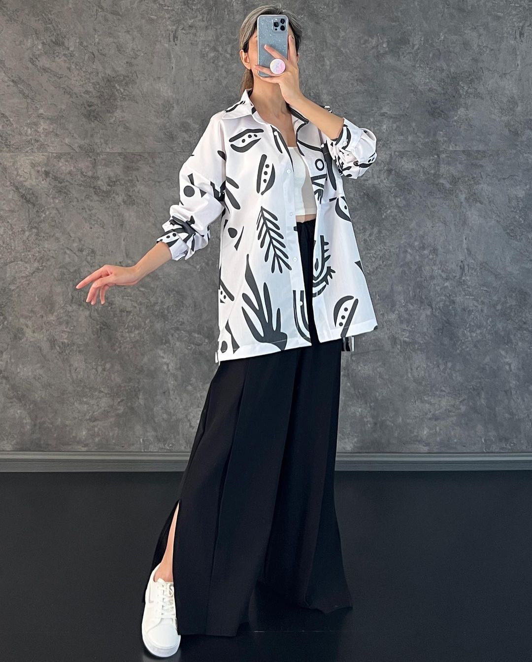 Damen Lässiges Hemd mit modernem grafischem Druck und weit geschnittenen Hosen R&B