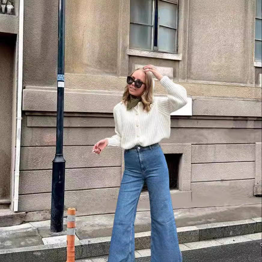 Damen lässiger Strickcardigan mit Knopfverschluss und weitem Schnitt R&B