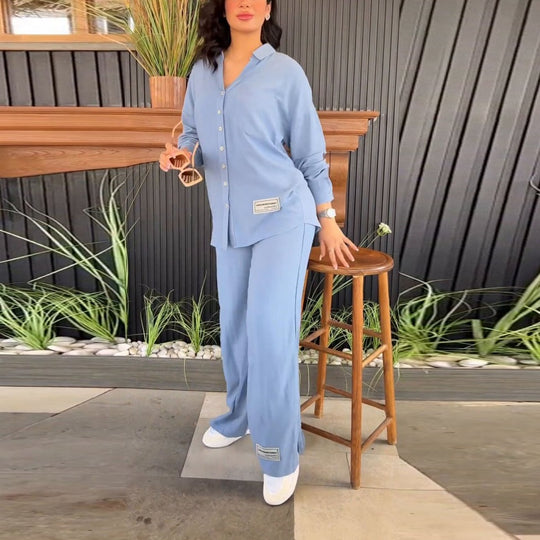 Damen Komfortables Lounge-Set mit eleganter Bluse und weiten Hosen R&B