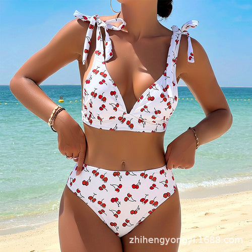 Damen Triangel-Bikini mit verspieltem Kirschmotiv R&B
