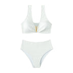 Damen Hochtailliertes Bikini-Set mit strukturiertem Oberteil