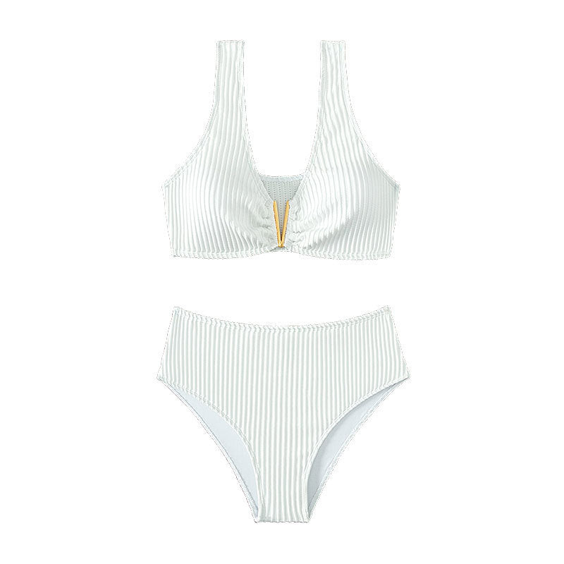 Damen Hochtailliertes Bikini-Set mit strukturiertem Oberteil