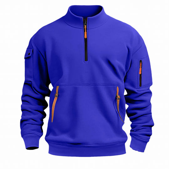 Herren nan Sweatshirt mit Stehkragen, halbem Reißverschluss, Kängurutasche und Ärmeltasche R&B