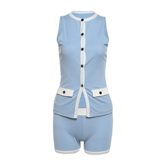 Damen Sportliches Outfit mit Leopardenmuster und Knopfdetaillierung R&B