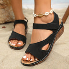 Damen Keil-Sandalen mit verstellbarem Riemen und offenen Zehen R&B