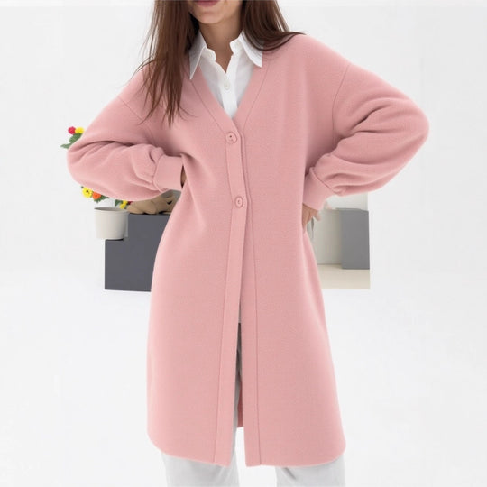 Damen gemütlicher Strickcardigan mit V-Ausschnitt und modischem Knopfverschluss R&B
